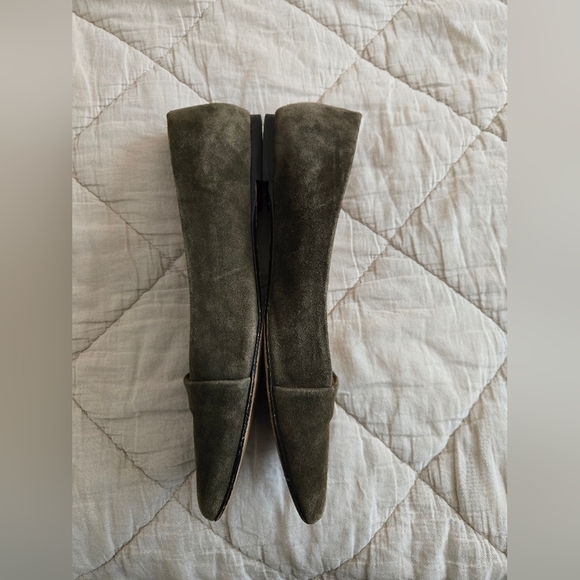 Crown Vintage Olive Green Suede Women Pointy Toed Flats Holiday Fall | 8.5 - Picture 4 of 8